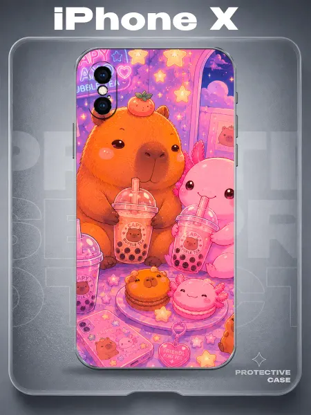 MeowCase Чехол на iPhone X с принтом капибара аксолотль