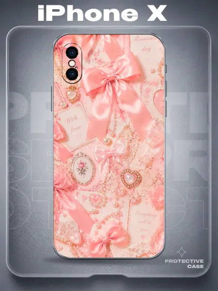 MeowCase Чехол на iPhone X с принтом бантики розовый