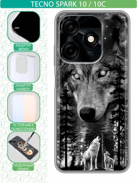 InThisCase Чехол на Tecno Spark 10C с принтом Волк