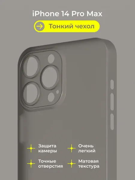 Нет бренда Чехол на Айфон 14 Про Макс белый, тонкий, пластиковый