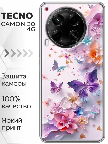 Marketclub Чехол на Tecno Camon 30 4G бабочки цветы (женский)