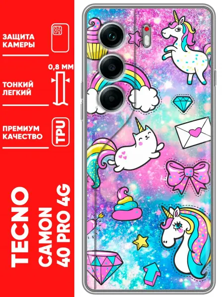 Trendmall Чехол на Tecno Camon 40 единороги для девочки