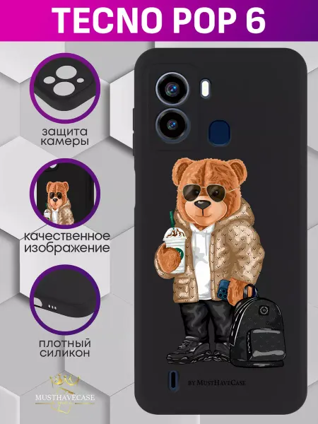 MustHaveCase Чехол на Tecno Pop 6 с принтом мишка Tony в очках