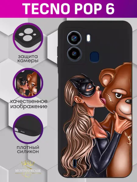 MustHaveCase Чехол на Tecno Pop 6 с принтом Девушка с мишкой