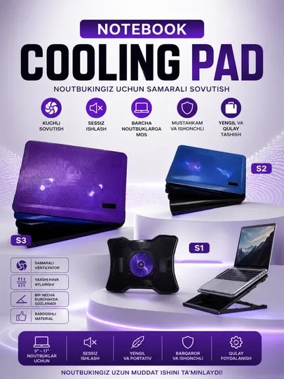 S1/S2/S3 Notebook Cooling Pad – Подставка для охлаждения ноутбука 9–17", USB