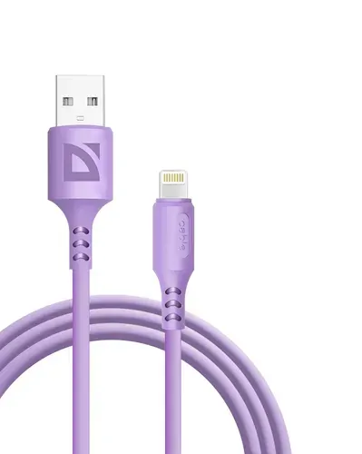 Кабель питания, USB 2.0-Apple Lightning, 2.4А, 1 метр, силиконовая оплетка, Defender (87107VIO)