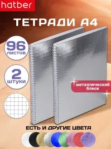 Тетрадь А4 96 листов в клетку 2 штуки на гребне обложка бумвинил Серебро Hatber