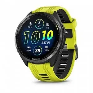 Garmin Смарт-часы Forerunner 965, Carbon Gray DLC Titanium Bezel With Black Case And Amp Yellow/Black Silicone Band