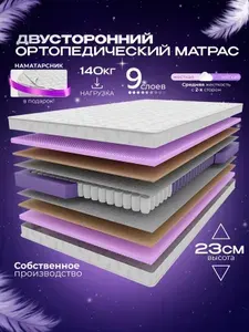 Ортопедический пружинный матрас VITAFLEX Medicine GSk 140х190 см, ППУ, полуторный, с кокосом, средней жетскости, двусторонний, в рулоне + подарок водонепроницаемый наматрасник