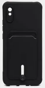 Чехол накладка с карманом для карт на Xiaomi Redmi 9A чёрный, защитный / Чехол накладка для Ксяоми Редми 9А чёрная, картхолдер