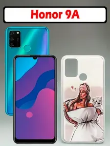 Чехол накладка для Honor 9A Девушка с собакой,пластик