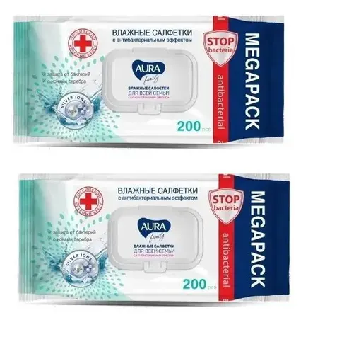 Aura Влажные салфетки для всей семьи Family, big-pack, 200 шт, 2 уп./