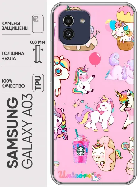 Trendmall Чехол на Samsung Galaxy A03 единороги (для девочек)