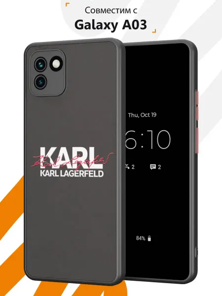 Мобилиус Чехол Бампер на Samsung A03 с принтом Karl Lagerfeld