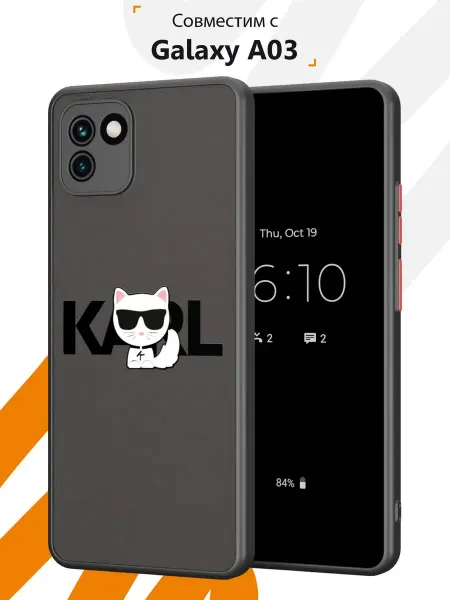Мобилиус Чехол Бампер на Samsung A03 с принтом Карл Лагерфельд