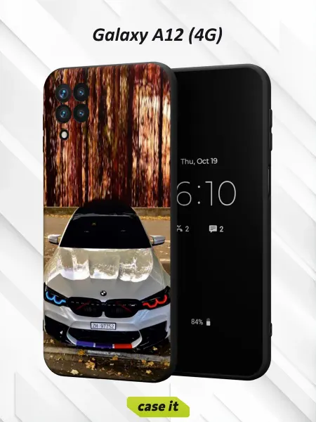 Case it Чехол на Samsung A12 с принтом BMW белого цвета