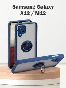 Чехол для Samsung Galaxy A12 / Samsung Galaxy M12 (самсунг галакси А12 / самсунг галакси М12), с кольцом, магнитный, подставка, защита камеры, синий