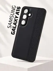 Чехол кожаный Samsung Galaxy A16 /Чехол на Самсунг А16 с защитой камеры, геометрия, черный