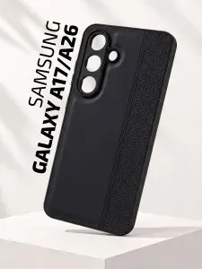 Чехол кожаный на Samsung A26 / Samsung A17 (Чехол на Самсунг А26 / А17) с защитой камеры, геометрия, черный
