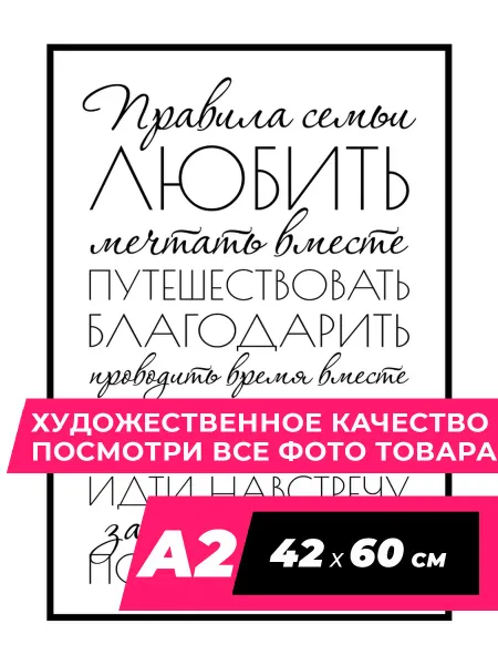 Правила дома и семьи Study Постер Правила семьи на стену размер A2