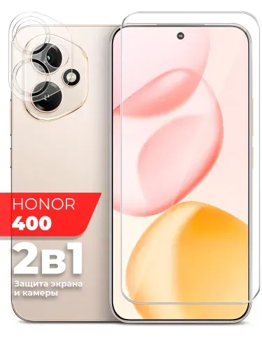 Защитное стекло для Honor 400 на Экран и Камеру, (гибридное:пленка+стекловолокно), прозрачное силиконовая клеевая основа тонкое Hybrid Glass, Miuko