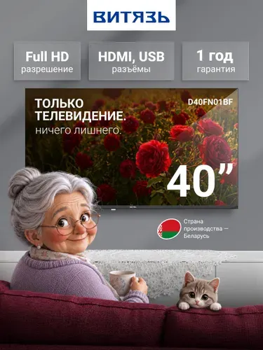 Витязь Телевизор D40FN01BF, с пультом ДУ, HD, DLED, time shift, 40″ Full HD, черный