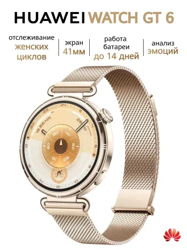 Умные часы HUAWEI Watch GT 6 41мм, Золотистый миланский штапель