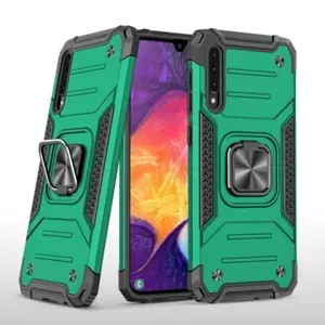 Противоударный чехол для Samsung Galaxy A50 A505 / A50s / A30s зеленый с пластиной для магнитного автодержателя и кольцом подставкой