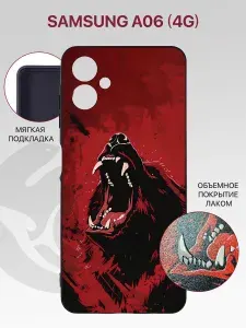 Чехол для Samsung Galaxy A06 4G (A065F) с рисунком, с защитой камеры, с мягкой подкладкой из микрофибры, противоударный, черный с принтом ЛИСА ОГНИ / Самсунг Галакси А06