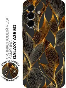 Силиконовый чехол на Samsung Galaxy A36 с принтом "Тайны золотого листа" матовый черный