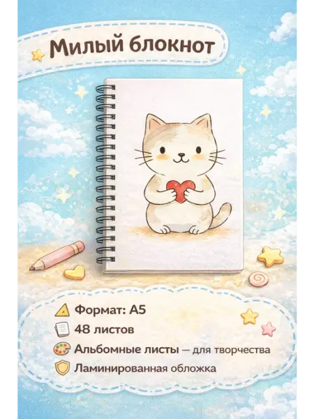 Белый Лист Милый детский блокнот A5 для рисования, плотная бумага