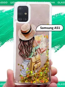 Чехол силиконовый переливашка с рисунком девушка в шляпе на Samsung A51 / для Самсунг А51
