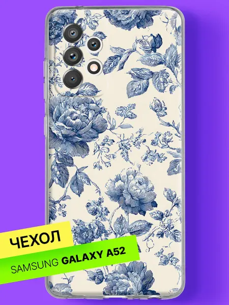 Samsung Чехол на A52 A52s Пионы в стиле гжель