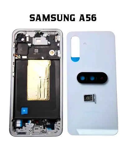 Комплект корпуса Samsung A56: рамка, сим-лоток, кнопки и стекло камеры