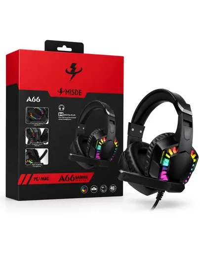Игровые стерео наушники MISDE A66 с RGB, микрофоном для ПК, Mac и ноутбука