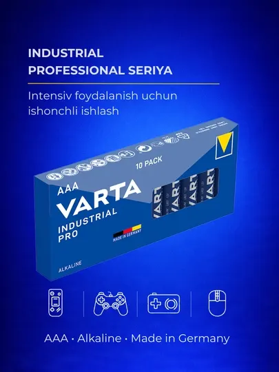 Батарейки VARTA Industrial PRO AAA (LR03) — игрушки, пульты, мышки