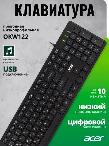 Клавиатура Acer OKW122 черный USB