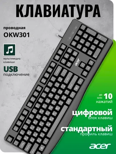 Клавиатура Acer OKW301 черный USB