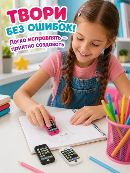 Хелен11 Ластик стирательная резинка для школьника "Смартфон" 3шт