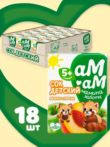 Сок детский "Яблоко-персик" Ам-Ам 18шт х 200 мл