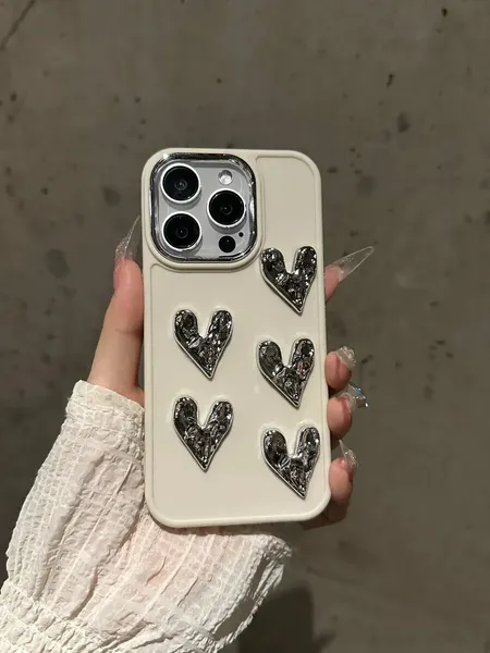 Чехол О'Кейси, для iPhone 15 Pro, силиконовый, с сердечками, белый