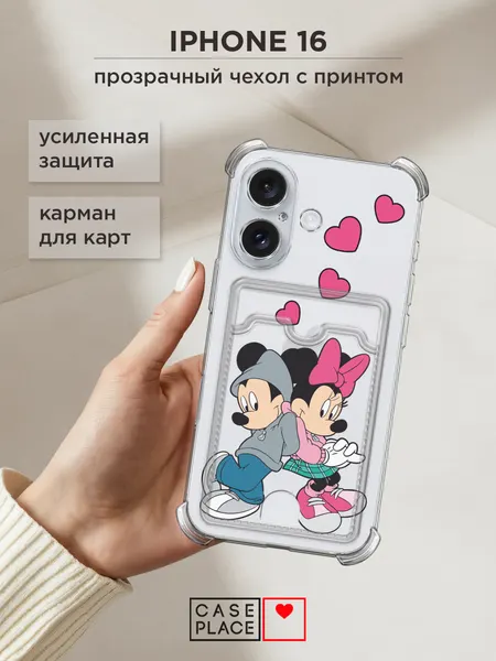 Чехол на Apple iPhone 16 (Айфон 16) с картой и принтом Микки Маус