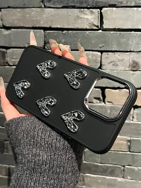 Чехол О'кейси "Сердечки", для iPhone 16 Pro Max, зеркальный, черный
