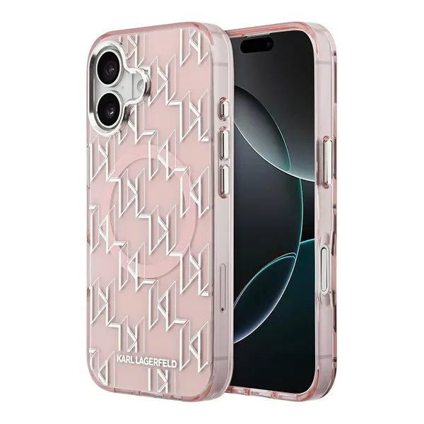 Karl Lagerfeld чехол с MagSafe для iPhone 17, IML KL Monogram Metal camera, розовый