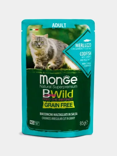 Влажный корм Monge BWild Cat Adult Codfish