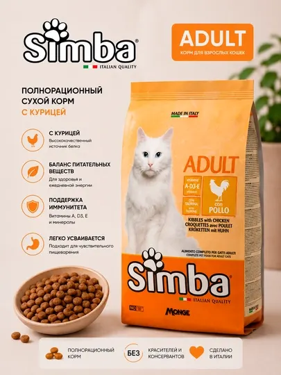 Корм сухой для кошек Simba Cat Adult с курицей, 20 кг