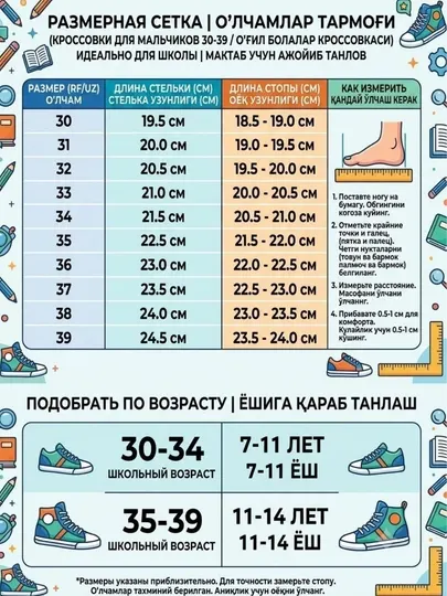 Кроссовки для мальчиков школьные (размеры 30-39)