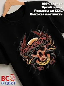 Футболка Всё в цвет черная Aerosmith Livin' on the Edge
