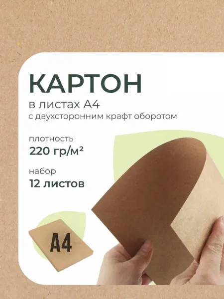 Картон крафт двухсторонний А4 210*297мм 12листов