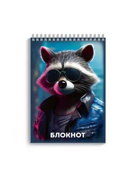 Феникс+ Блокнот А7 40л клетка гребень Крутой енот УФ-лак